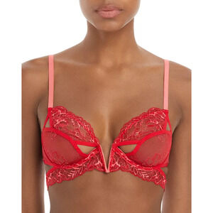 Thistle & Spire Kane V Wire Lace Cut-out Bra 471100 Size 34F Chili Red NEW